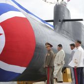 In this photo provided by the North Korean government, North Korean leader Kim Jong Un, second left, looks at what it says is a new nuclear attack submarine &quot;Hero Kim Kun Ok&quot; at an unspecified place in North Korea on Sept. 6, 2023. Independent journalists were not given access to cover the event depicted in this image distributed by the North Korean government. The content of this image is as provided and cannot be independently verified. The Korean language watermark on the image as provided by the source reads: &quot;KCNA&quot; which is the abbreviation for Korean Central News Agency. (Korean Central News Agency/Korea News Service via AP, File)