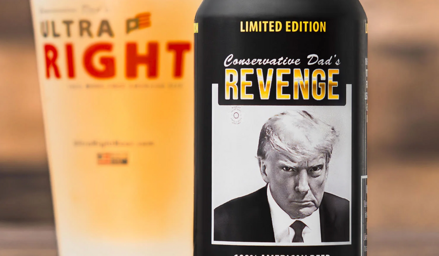 Conservative Dad's Revenge can includes mugshot of former President Trump. Photo courtesy of Ultra Right Beer.
