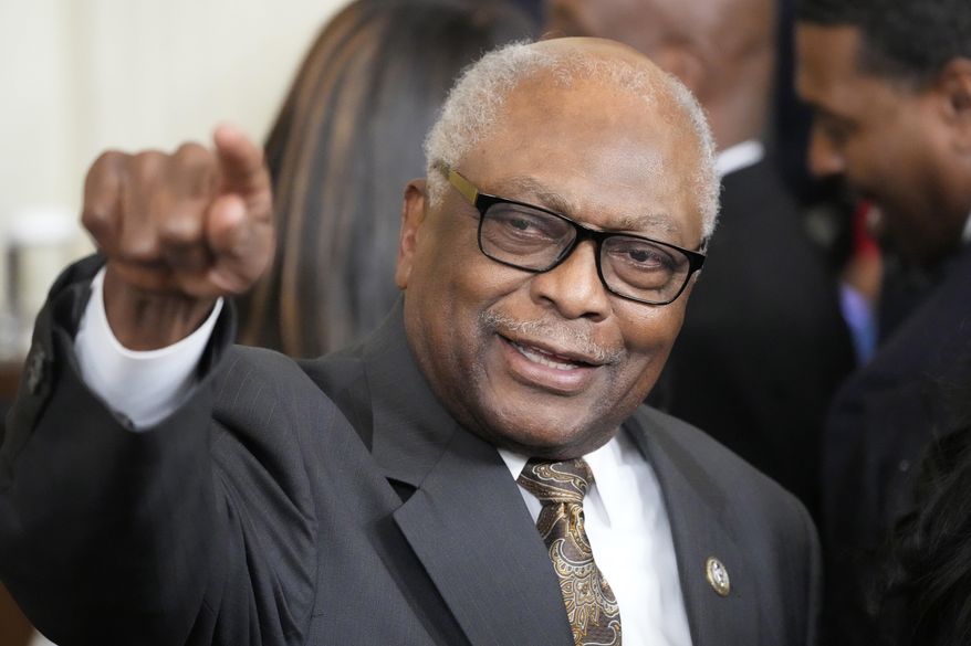 Rep. James Clyburn, D-S.C., arrives before President Joe Biden speaks at an event celebrating Black History Month on Monday, Feb. 27, 2023, in the East Room of the White House in Washington. (AP Photo/Alex Brandon, File)