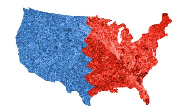 Illustration on a divided America - Republicans (red states) versus Democrats (blue states) by Alexander Hunter/The Washington Times