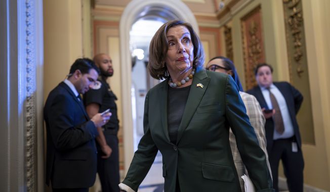 Former House Speaker Nancy Pelosi, D-Calif., arrives on Saturday, Sept. 30, 2023, at the House chamber where members approved a 45-day funding bill to keep federal agencies open. (AP Photo/J. Scott Applewhite) **FILE**