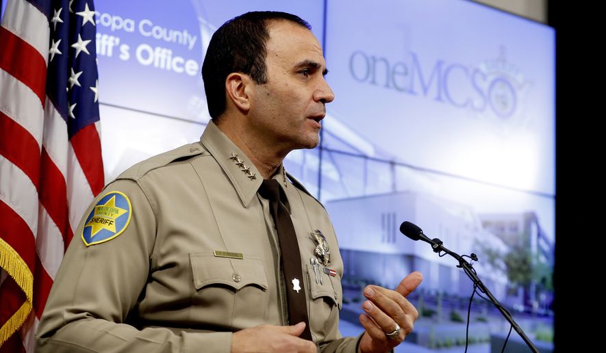 Maricopa County Sheriff Paul Penzone speaks at a news conference in Phoenix on Feb. 14, 2019. In a surprise announcement, Monday, Oct. 2, 2023, Penzone said he's resigning in January 2024 after serving almost two terms. (AP Photo/Matt York, File)