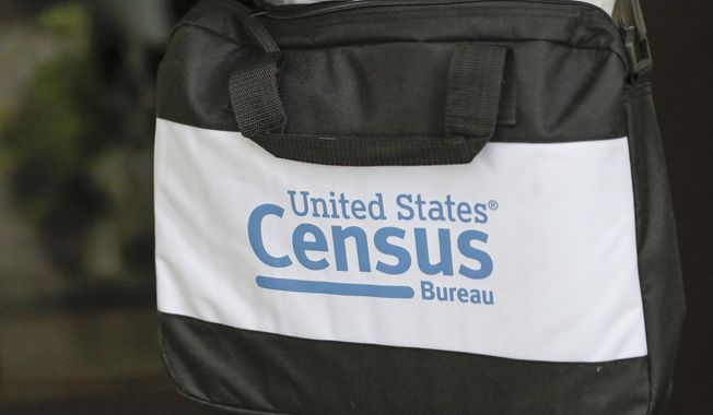 A briefcase of a census taker is seen as she knocks on the door of a residence, Aug. 11, 2020, in Winter Park, Fla.While the U.S. Census Bureau valiantly conducted the 2020 census, which determines political power and federal funding, under unprecedented challenges from the COVID-19 pandemic, it harmed the resulting data with a new privacy mechanism meant to protect the confidentiality of participants, according to a new report released Tuesday, Oct. 3, 2023. (AP Photo/John Raoux, file)
