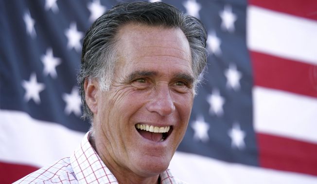 Mitt Romney smiles during a campaign event, June 20, 2018, in American Fork, Utah. U.S. Rep. John Curtis, R-Utah, announced, Monday, Oct. 2, 2023, that he will not run to succeed Romney in the Senate. The announcement leaves the race to replace Romney clear of one of Utah鈥檚 best-known Republicans. (AP Photo/Rick Bowmer, File)