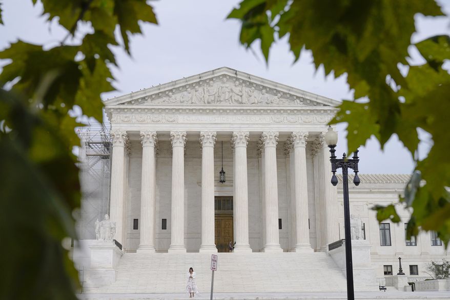 FILE - The U.S. Supreme Court is seen, Wednesday, Aug 30, 2023, in Washington. The Supreme Court is taking up a case Wednesday that could make it harder to sue hotels when their websites are not clear enough about their accommodations for people with disabilities. (AP Photo/Mariam Zuhaib, File)