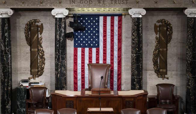 The speaker&#x27;s dais is seen in the House of Representatives of the Capitol in Washington, Feb. 28, 2022. After House Speaker Kevin McCarthy was voted out of the job by a contingent of hard-right conservatives this week, House GOP leaders are now grappling to find a new speaker. With no speaker of the House, a constitutional officer second in line to the presidency, the Congress cannot fully function — to pass laws, fund the government and otherwise serve as the branch of government closest to the people — during a time of simmering uncertainty at home and abroad. (AP Photo/J. Scott Applewhite, File)