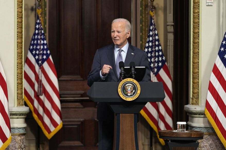 President Joe Biden speaks during a roundtable with Jewish community leaders in the Indian Treaty Room on the White House complex in Washington, Wednesday, Oct. 11, 2023. (AP Photo/Susan Walsh)