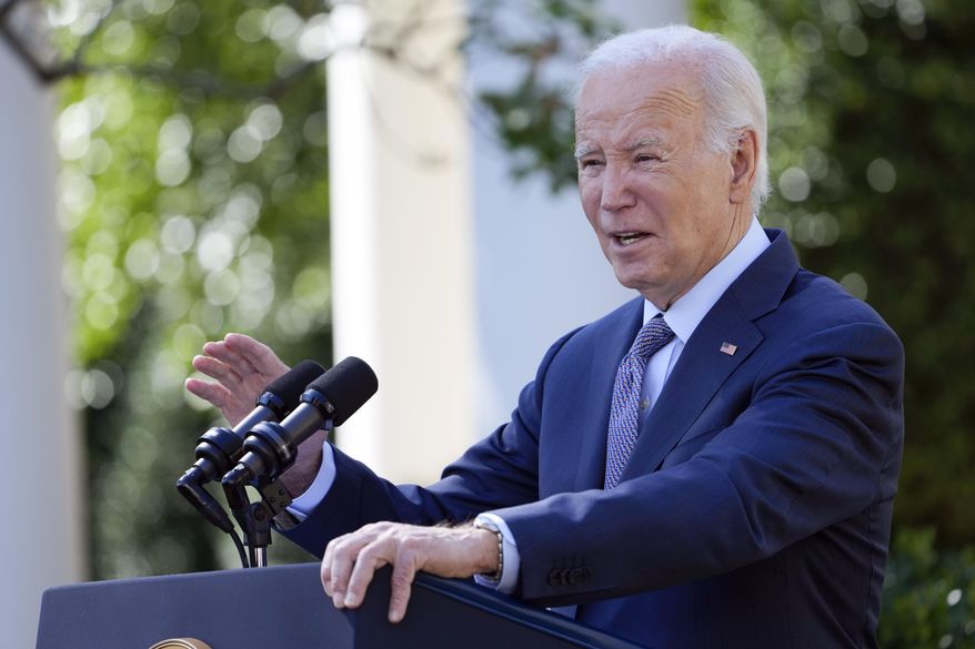 President Joe Biden speaks in the Rose Garden of the White House in Washington, Wednesday, Oct. 11, 2023, about efforts to eliminate hidden junk fees. The Federal Trade Commission on Wednesday proposed a rule to ban any hidden and bogus junk fees, which can mask the total cost of concert tickets, hotel rooms and utility bills. (AP Photo/Susan Walsh)