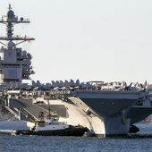 The USS Gerald R. Ford, one of the world's largest aircraft carriers, arrives in Halifax on Oct. 28, 2022. (Andrew Vaughan/The Canadian Press via AP, File)