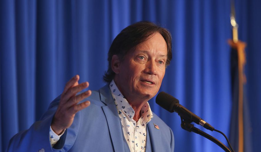 Actor Kevin Sorbo speaks during the New Hampshire Republican Party&#x27;s First In The Nation Leadership Summit Saturday, Oct 14, 2023, in Nashua, N.H. (AP Photo/Reba Saldanha)