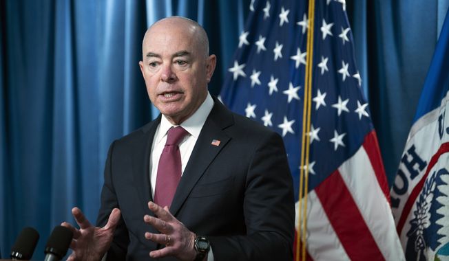 Secretary of Homeland Security Alejandro Mayorkas speaks at a news conference on Wednesday, May 10, 2023. (AP Photo/Kevin Wolf, File)