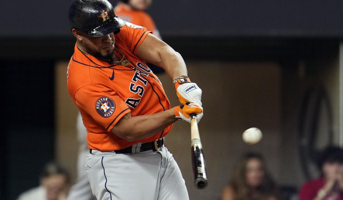 NextImg:Abreu, Alvarez and Altuve help Astros pull even in ALCS with 10-3 win over Rangers in Game 4