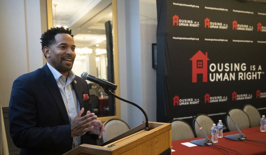 Montgomery County (Md.) Council Member Will Jawando speaks on the need for low-income housing at AIDS Healthcare Foundation Housing is a Human Right Conference on Housing Affordability and Homelessness, Sunday, April 30, 2023, in Washington. (Kevin Wolf/AP Images for AIDS Healthcare Foundation) **FILE**