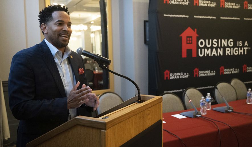 Montgomery County (Md.) Council Member Will Jawando speaks on the need for low-income housing at AIDS Healthcare Foundation Housing is a Human Right Conference on Housing Affordability and Homelessness, Sunday, April 30, 2023, in Washington. (Kevin Wolf/AP Images for AIDS Healthcare Foundation) **FILE**