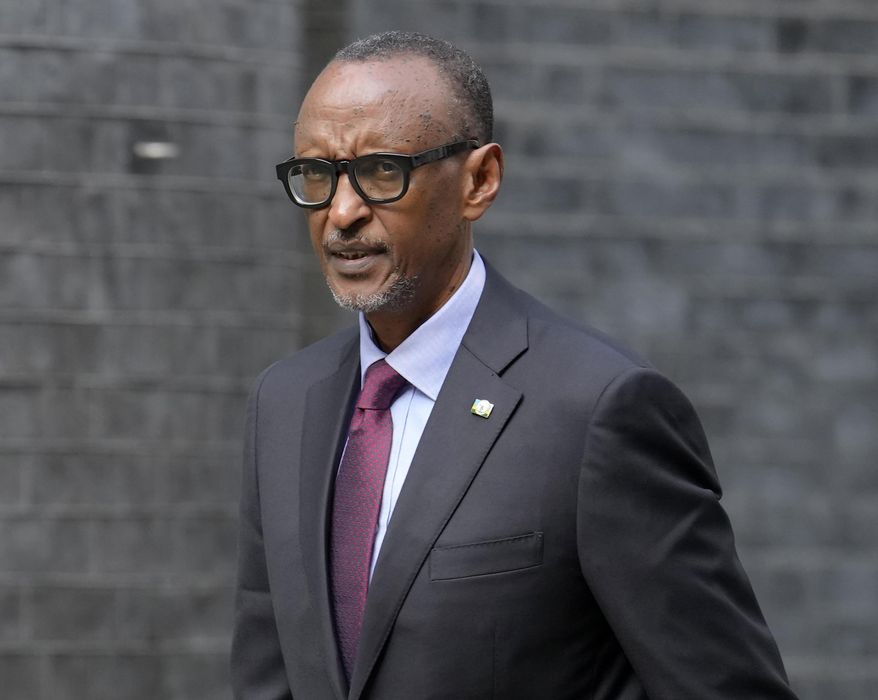 President of Rwanda Paul Kagame walks along Downing Street to a meeting with Britain's Prime Minister Rishi Sunak, in London, Thursday, May 4, 2023. Rwanda announced Thursday, Nov. 2, 2023 visa-free entry for all Africans, becoming the latest nation on the continent to announce such a measure aimed at boosting free movement of people and trade to rival Europe’s Schengen zone. President Paul Kagame made the announcement in the Rwandan capital, Kigali, where he pitched the potential of Africa as “a unified tourism destination” for a continent that still relies on 60% of its tourists from outside Africa, according to data from the United Nations Economic Commission for Africa.(AP Photo/Vadim Ghirda-File)