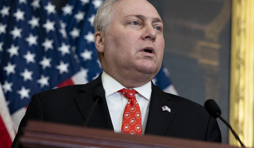 House Majority Leader Steve Scalise, R-La., speaks during a press conference with House Republicans and families of hostages being held in Gaza at the Capitol in Washington on Tuesday, Nov. 7, 2023. (AP Photo/Amanda Andrade-Rhoades) **FILE**