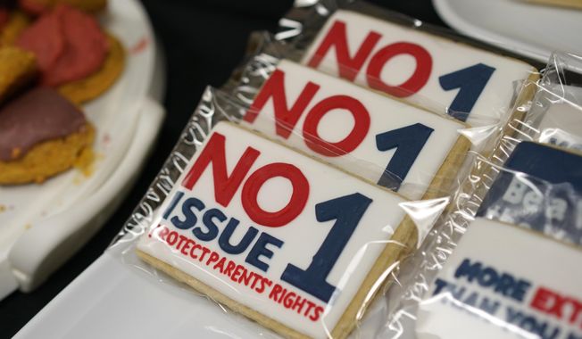 &quot;NO Issue 1&quot; cookies are displayed on the snack table during a watch party for opponents of Issue 1 at the Center for Christian Virtue in Columbus, Ohio, Tuesday, Nov. 7, 2023. (AP Photo/Carolyn Kaster)