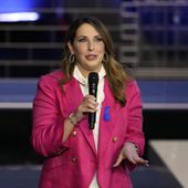 Republican National Committee chair Ronna McDaniel speaks before a Republican presidential primary debate hosted by NBC News, Wednesday, Nov. 8, 2023, at the Adrienne Arsht Center for the Performing Arts of Miami-Dade County in Miami. (AP Photo/Rebecca Blackwell)