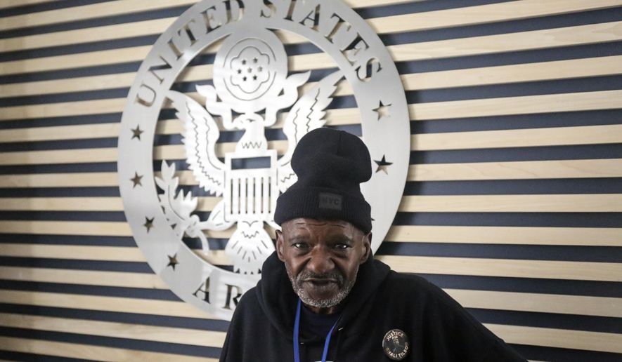 In this photo provided by Gabriella Rico, Vietnam War-era Army veteran Harold Tilson Jr., stands in a room on the campus of the Veterans Empowerment Organization in Atlanta, Nov. 10, 2023. Tilson was homeless earlier in the year, but has spent the past three months in transitional housing at VEO and hopes to next year have a place of his own to live. (Gabriella Rico via AP)
