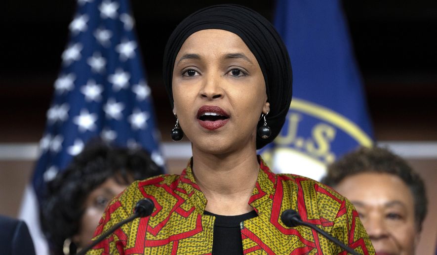 Rep. Ilhan Omar, D-Minn., speaks during a news conference by the Congressional Progressive Caucus on the threat of default, Wednesday, May 24, 2023, on Capitol Hill in Washington. (AP Photo/Jacquelyn Martin, File)