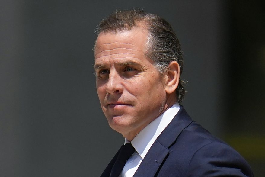 President Joe Biden's son, Hunter Biden, leaves after a court appearance on July 26, 2023, in Wilmington, Del. Hunter Biden has asked a judge to approve subpoenas for documents from Donald Trump and former Justice Department officials related to whether political pressure wrongly influenced the criminal case against him. Defense attorneys for President Joe Biden’s son say Trump pressured the Justice Department to investigate and prosecute him to bolster the Republican's own political fortunes. (AP Photo/Julio Cortez) **FILE**