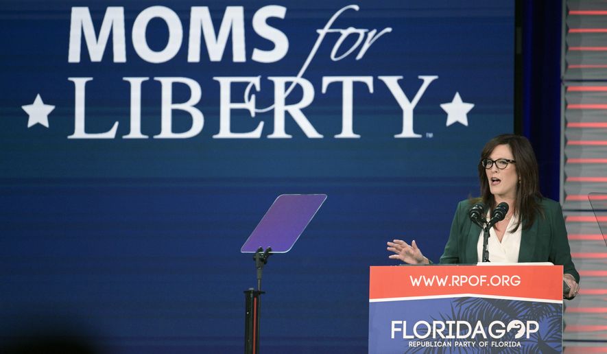 Moms for Liberty founder Tiffany Justice speaks at the Republican Party of Florida Freedom Summit, Nov. 4, 2023, in Kissimmee, Fla. Moms for Liberty has recently reported $2.1 million in total revenue in 2022. That&#x27;s more than five times what the conservative “parental rights” nonprofit made in its inaugural year in 2021, according to tax filing provided to The Associated Press on Friday. (AP Photo/Phelan M. Ebenhack) **FILE**
