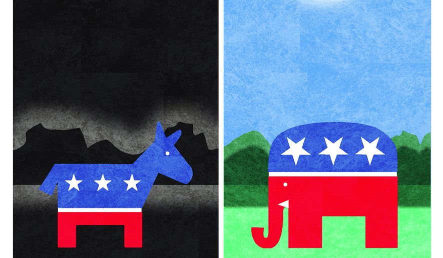Republicans politics versus Democrats radical left-wing agenda illustration by Alexander Hunter/The Washington Times
