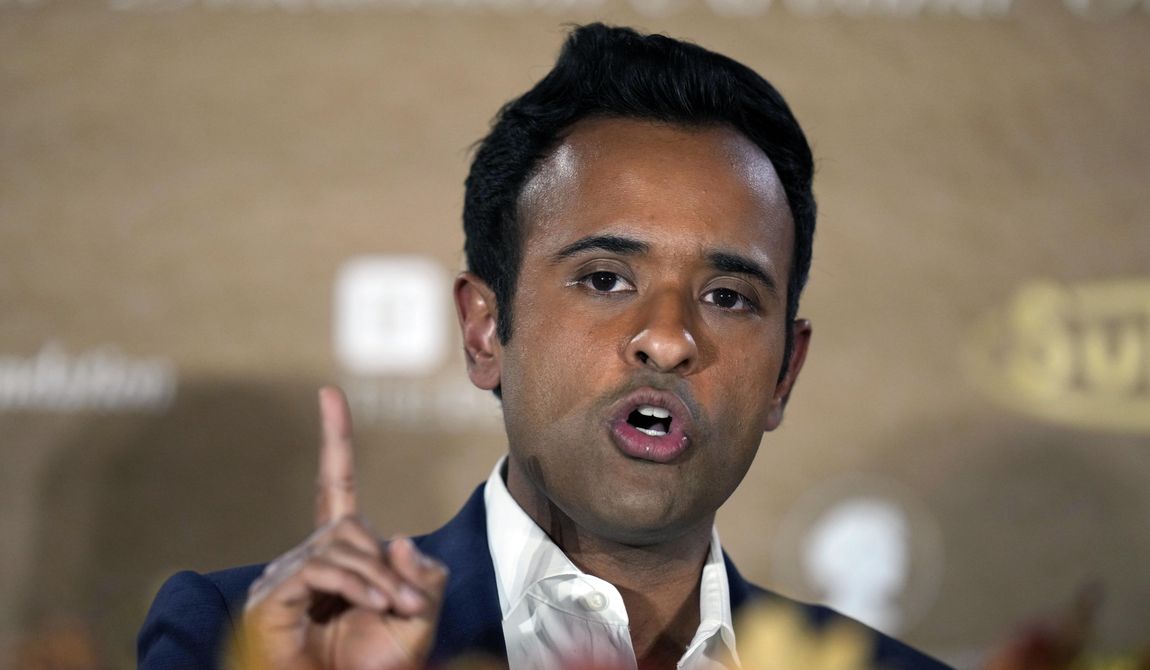 Republican presidential candidate businessman Vivek Ramaswamy speaks during the Family Leader&#x27;s Thanksgiving Family Forum, Nov. 17, 2023, in Des Moines, Iowa. (AP Photo/Charlie Neibergall, File)