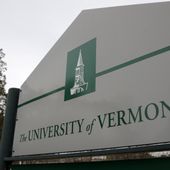 A sign on the University of Vermont campus in Burlington, Vt., is pictured on March 11, 2020. Police say three young men of Palestinian descent who were attending a Thanksgiving holiday gathering were shot and injured near the University of Vermont campus. Police are searching for the suspect after the three were shot late Saturday, Nov. 25, 2023, in Burlington. (AP Photo/Charles Krupa, File)