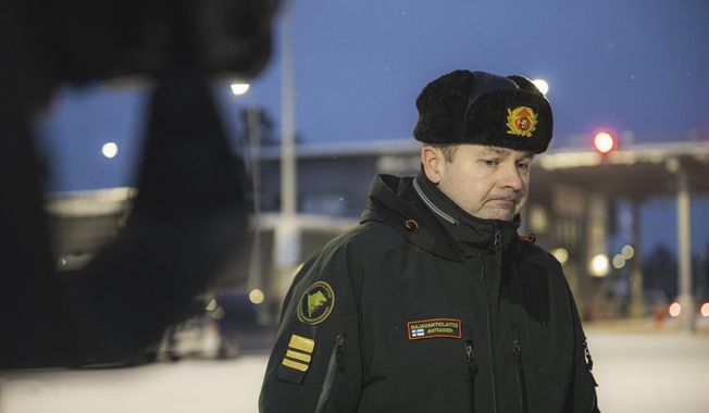 Deputy Commander of the Lapland Border Guard, lieutenant colonel Ville Ahtiainen meets the media at the Raja-Jooseppi international border crossing station in Inari, northern Finland, on Wednesday, Nov. 29, 2023. Finland says it will close its last remaining border crossing with Russia amid concerns that Moscow is using migrants as part of 鈥渉ybrid warfare鈥� to destabilize the Nordic country following its entry into NATO. (Otto Ponto/Lehtikuva via AP)