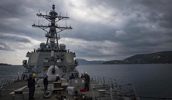 This Nov. 12, 2018 photo shows The USS Carney in the Mediterranean Sea. The American warship and multiple commercial ships came under attack Sunday, Dec. 3, 2023 in the Red Sea, the Pentagon said, potentially marking a major escalation in a series of maritime attacks in the Mideast linked to the Israel-Hamas war. “We’re aware of reports regarding attacks on the USS Carney and commercial vessels in the Red Sea and will provide information as it becomes available,” the Pentagon said. (Mass Communication Specialist 1st Class Ryan U. Kledzik/U.S. Navy via AP)