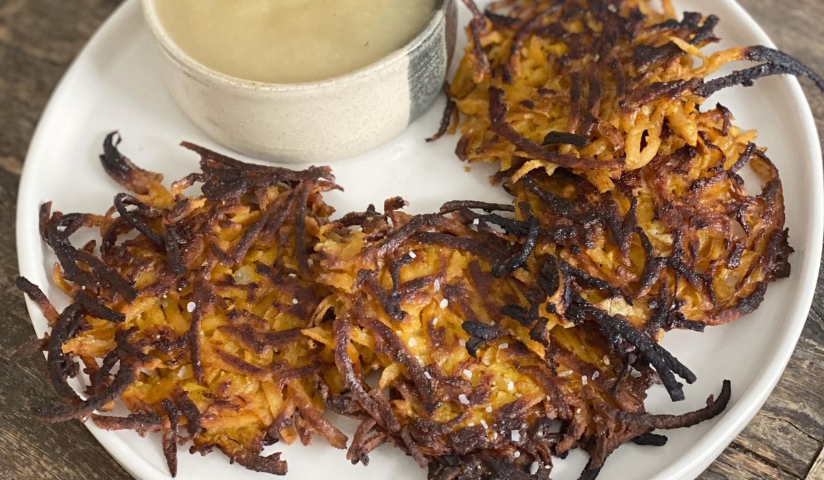 NextImg:For a different take on latkes, try these ginger sweet potato pancakes with orange zest