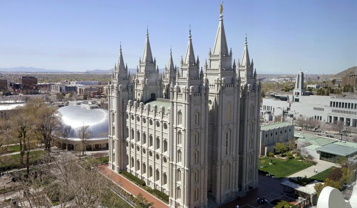 The Salt Lake Temple in Salt Lake City is shown on April 18, 2019. (AP Photo/Rick Bowmer, File)