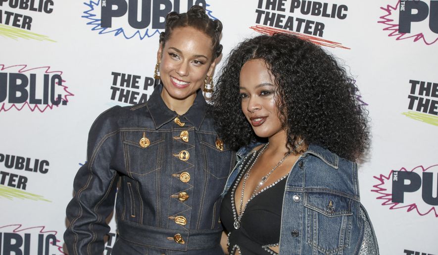 Alicia Keys, left, and Maleah Joi Moon attend the &quot;Hell&#x27;s Kitchen&quot; Off-Broadway opening night at The Public Theater on Sunday, Nov. 19, 2023, in New York. Keys semi-autobiographical stage musical is moving from off-Broadway to the Shubert Theatre this spring. (Photo by Andy Kropa/Invision/AP, File)