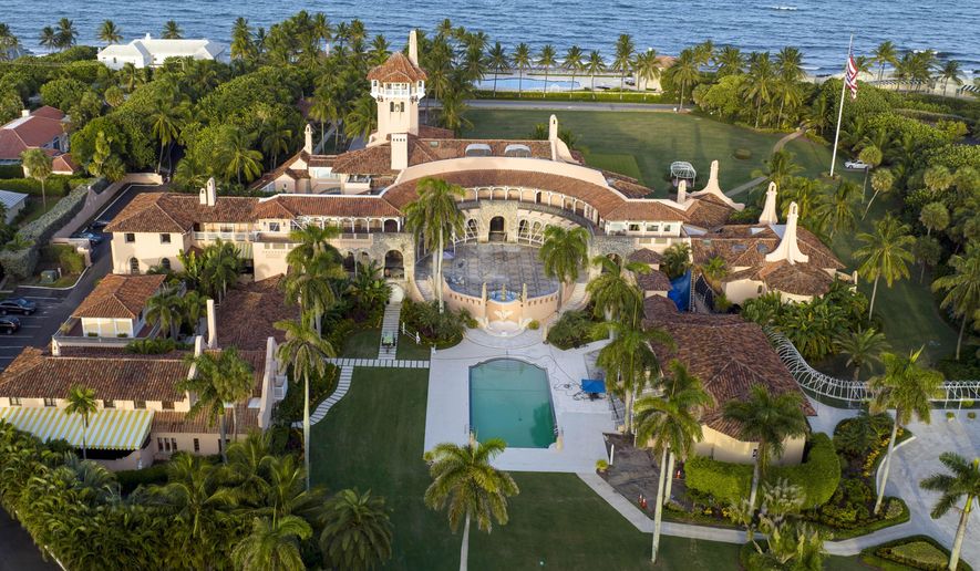 An aerial view of former President Donald Trump's Mar-a-Lago estate is seen Aug. 10, 2022, in Palm Beach, Fla. Former President Donald Trump’s civil business fraud trial has turned to one of the topics that has vexed him most — the disputed value of his Mar-a-Lago club in Palm Beach, Florida. Palm Beach luxury real estate broker Lawrence Moens took the stand for Trump's defense on Tuesday, Dec. 5, 2023. (AP Photo/Steve Helber, File)