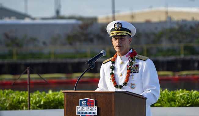 Admiral John C. Aquilino, Commander of the United States Indo-Pacific Command speaks during the 82nd Pearl Harbor Remembrance Day ceremony on Thursday, Dec. 7, 2023, at Pearl Harbor in Honolulu, Hawaii. (AP Photo/Mengshin Lin) **FILE**