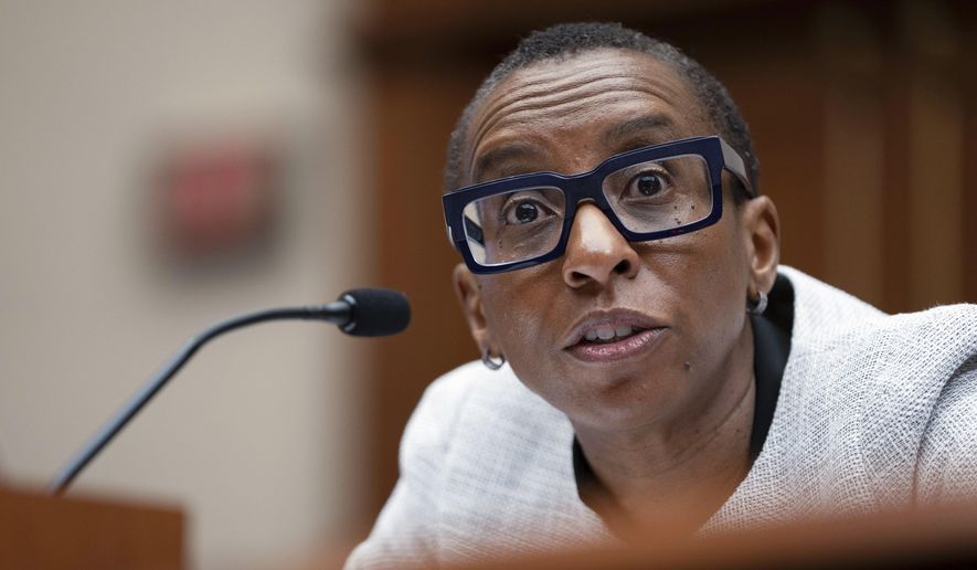 Harvard President Claudine Gay speaks during a hearing of the House Committee on Education on Capitol Hill, Tuesday, Dec. 5, 2023 in Washington. (AP Photo/Mark Schiefelbein)