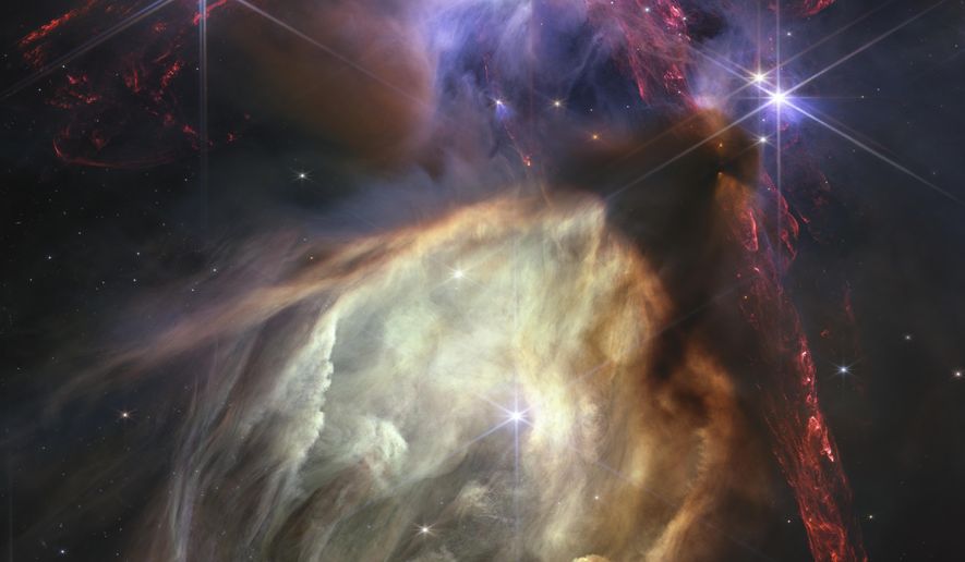 This image provided by NASA in July 2023 shows the Rho Ophiuchi cloud complex, the closest star-forming region to Earth, captured by the James Webb Space Telescope. (NASA, ESA, CSA, STScI, Klaus Pontoppidan (STScI) Image Processing Alyssa Pagan (STScI) via AP)