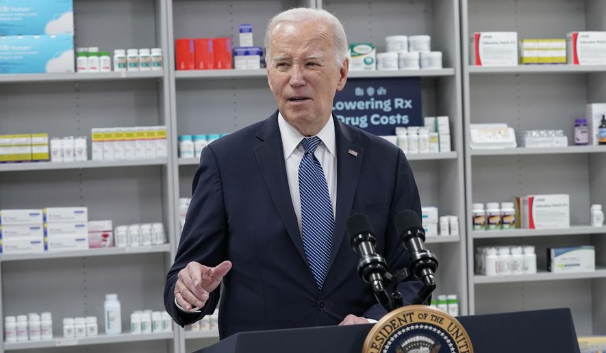 President Joe Biden speaks about prescription drug costs at the National Institutes of Health in Bethesda, Md., Thursday, Dec. 14, 2023. (AP Photo/Andrew Harnik) ** FILE **