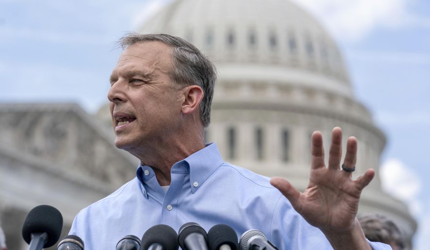 House Freedom Caucus Chair Rep. Scott Perry, R-Pa., speaks as he joins members of the conservative faction at a press event outside the Capitol in Washington, Sept. 12, 2023. (AP Photo/J. Scott Applewhite) **FILE**
