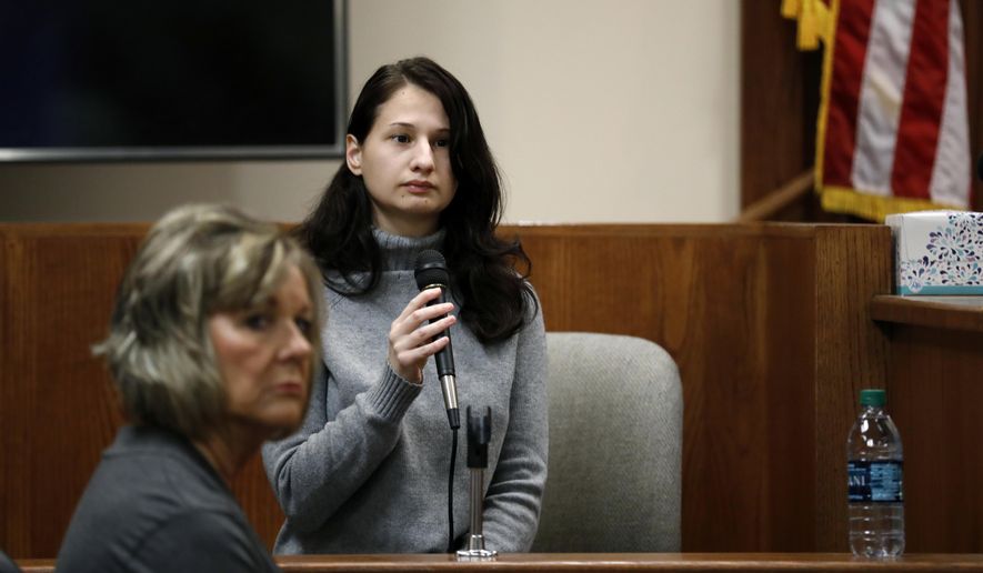 Gypsy Rose Blanchard takes the stand during the trial of her ex-boyfriend Nicholas Godejohn, Nov. 15, 2018, in Springfield, Mo. Blanchard, the Missouri woman who admitted to convincing her online boyfriend to kill her abusive mother after being forced to pretend for years she was suffering from leukemia, muscular dystrophy and other serious illnesses, is set to be paroled Thursday, Dec. 28, 2023. (Nathan Papes/The Springfield News-Leader via AP, File)