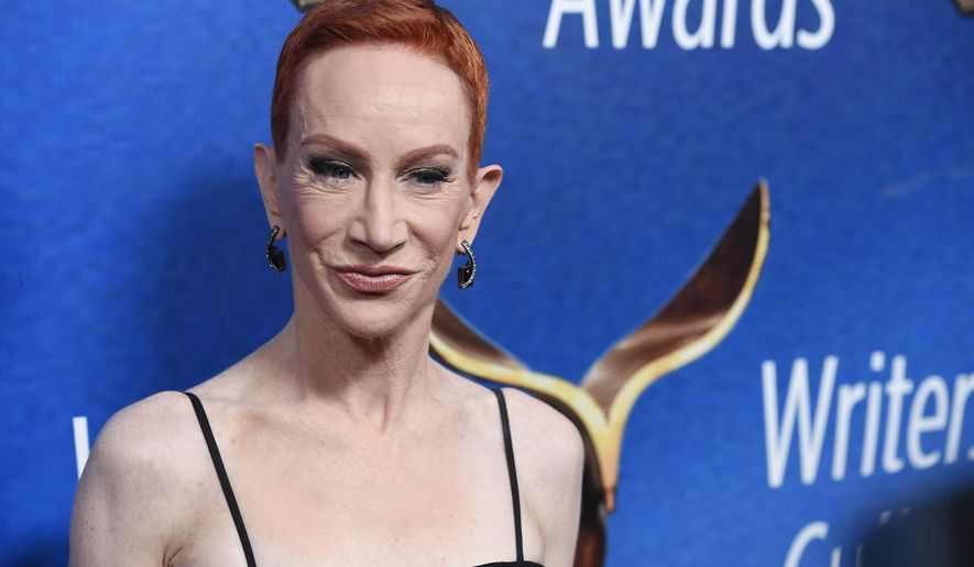 FILE - Kathy Griffin poses at the Writers Guild Awards on Feb. 11, 2018, in Beverly Hills, Calif. Court records in Los Angeles show Griffin filed for divorce from longtime partner Randy Bick on Thursday, Dec. 28, 2023, citing irreconcilable differences. The pair were married on New Year&#x27;s Day in 2020 after dating for nearly a decade. (AP Photo/Chris Pizzello, File)