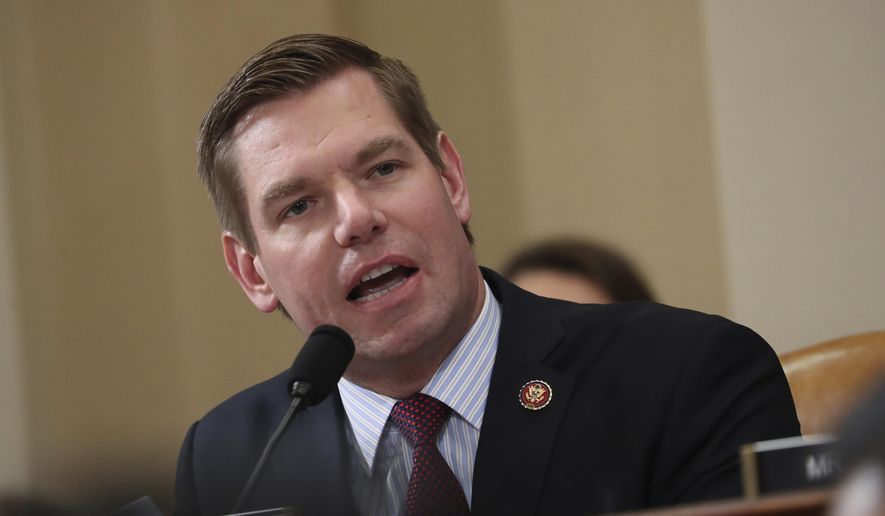 Rep. Eric Swalwell, D-Calif., speaks during the House Intelligence Committee, Nov. 15, 2019, on Capitol Hill in Washington. (AP Photo/Andrew Harnik, File)
