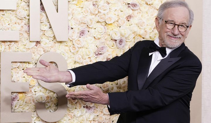 Steven Spielberg arrives at the 81st Golden Globe Awards on Sunday, Jan. 7, 2024, at the Beverly Hilton in Beverly Hills, Calif. (Photo by Jordan Strauss/Invision/AP)