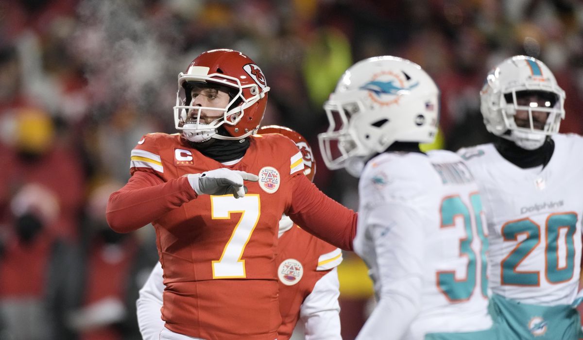NextImg:Sales of Kansas City Chiefs kicker Harrison Butker’s No. 7 jersey spike after speech brouhaha