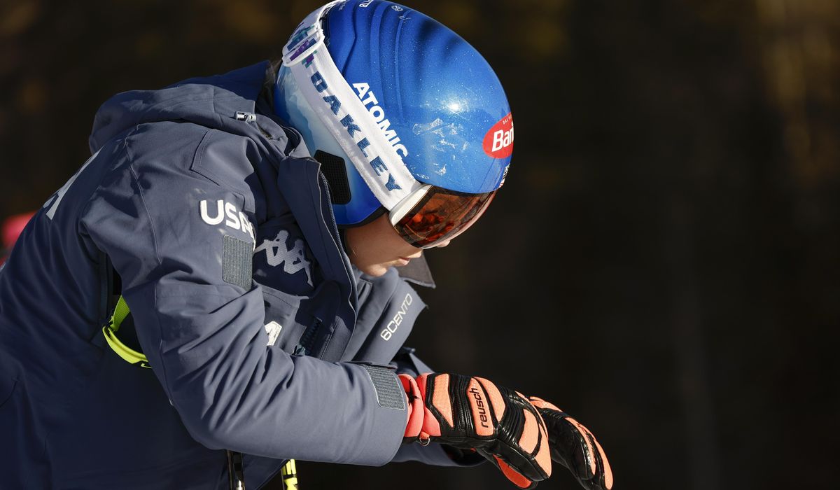 NextImg:Shiffrin gets up after losing control and crashing while landing a jump in a World Cup downhill