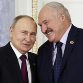 Russian President Vladimir Putin, left, and Belarus President Alexander Lukashenko shake hands during a meeting of the Union State Supreme Council in St. Petersburg, Russia, Monday, Jan. 29, 2024. (Dmitry Astakhov, Sputnik, Government Pool Photo via AP) ** FILE **