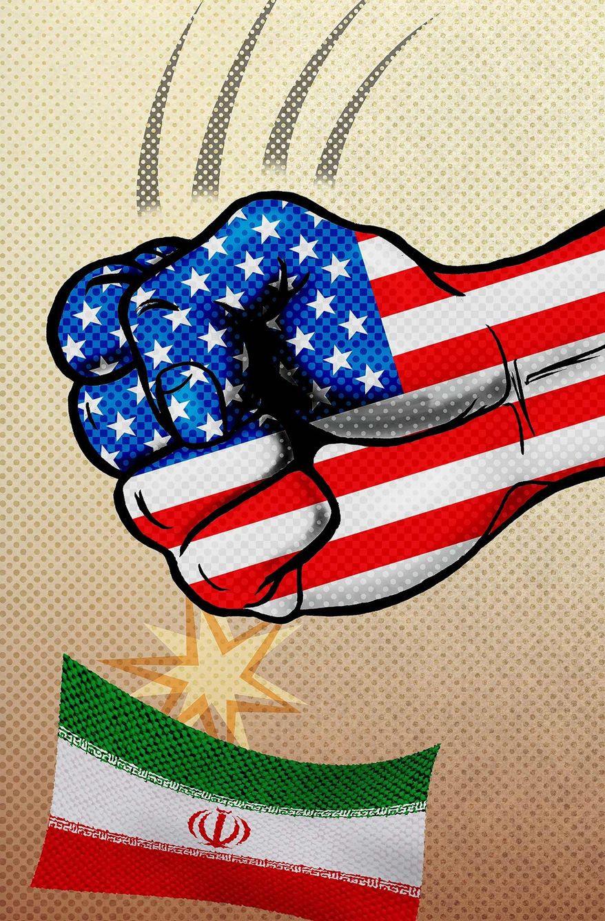 United States beating back Iran illustration by Greg Groesch / The Washington Times