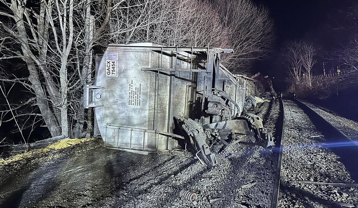 NextImg:10 cars of cargo train carrying cooking oil and plastic pellets derail. two land in New York river
