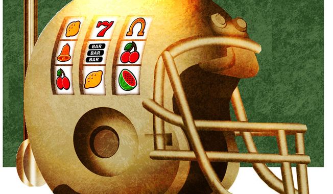 Legalized gambling and professional sports illustration by Alexander Hunter/The Washington Times